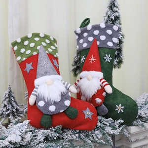 Christmas gnome stockings with plush forest man dolls for holiday tree decoration
