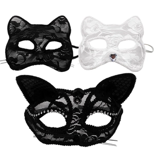 Three elegant lace cat eye masks in black and white with sequins for cosplay parties