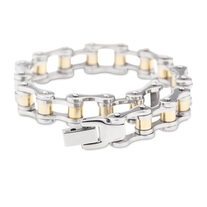 Two-tone industrial chain bracelet in gold and silver stainless steel for men and women