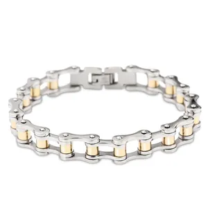 Mechanical style titanium steel bracelet with gold and silver two-tone link design