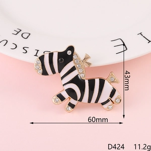 Detailed view of a zebra brooch with crystals, measuring 60mm by 43mm, weighing 11.2g