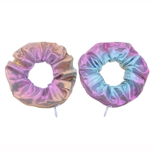 Laser gradient hair scrunchies with hidden zipper pocket for women and kids