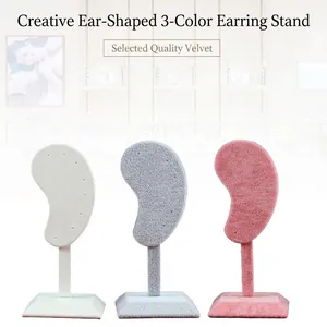Earring Display Stand Human Ear Shaped Velvet PU Leather Linen Jewelry Organizer Holder For Studs Retail Countertop Showcase