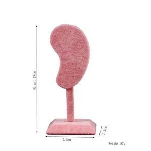Pink velvet ear stud display stand with square base and 17cm height for jewelry storage