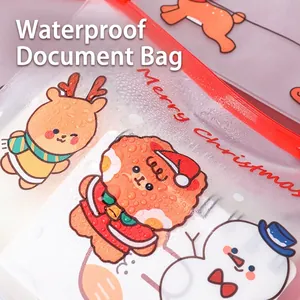 Waterproof Christmas file bag with reindeer print and zipper closure for stationery