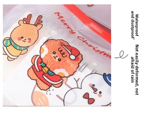 Waterproof macro detail of Christmas EVA zipper bag with festive cartoon patterns
