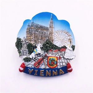 Detailed 3D Vienna resin fridge magnet featuring St. Stephen's Cathedral and Ferris wheel