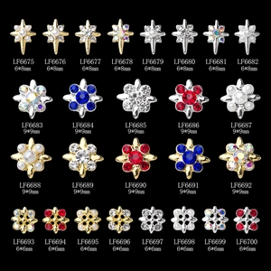 Bijoux d'ongles en métal avec croix, étoiles, perles et strass dorés et argentés