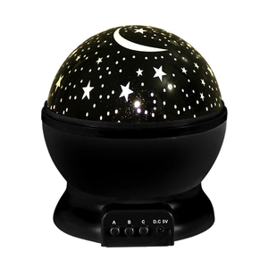 Rotating star moon projector lamp with black spherical base and romantic LED sky projection