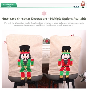 Detail of Nutcracker soldier linen chair cover with festive red and green embroidery
