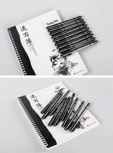 Detail view of waterproof drawing pen set with sketchbook for professional sketching