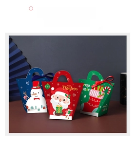 Three-piece Christmas gift box set with Santa, snowman, and stocking designs with ribbons