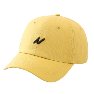 Casquette de baseball jaune vif classique avec broderie lettre N noire et coton fin