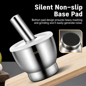 Heavy duty 304 stainless steel garlic mortar and pestle set with non-slip base