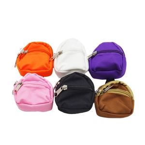 Mini double-zipper doll backpacks in six colors including pink purple and black canvas