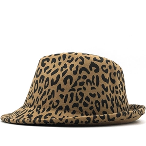 Detail view of the classic leopard print felt fedora with a subtle rolled edge design
