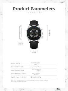 Detailed technical diagram of GENEVA men's watch showing 41.5mm dial and leather strap