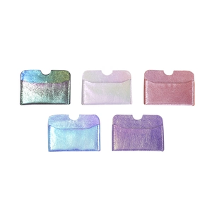 Detailed set of five PU leather card holders in vibrant gradient colors with thumb notches