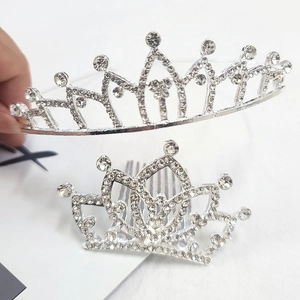 Detailed view of silver rhinestone tiara and hair comb for girls sparkling princess accessories