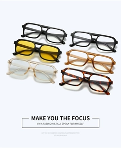 Flat lay view of retro double-bridge square sunglasses in six assorted color frames