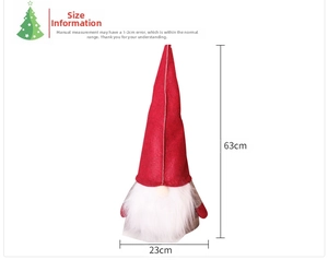 Detailed dimensions of the handmade Christmas gnome tree topper showing 63cm height