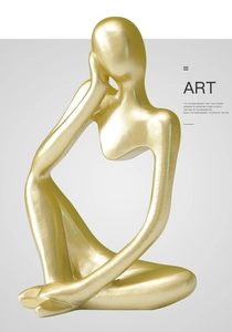 Modern gold abstract thinking man sculpture for minimalist luxury home decor