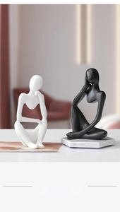 Modern abstract thinker sculpture set in black and white finish for minimalist home decor