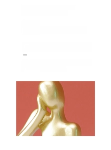 Close-up of golden abstract thinker sculpture with smooth metallic finish and elegant lines