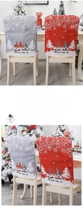 Detail of Christmas gnome chair covers in red and grey with Merry Christmas text