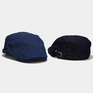 Washed denim ivy caps in light and dark blue with adjustable metal buckles for men and women