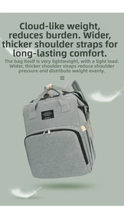 Detail of widened thickened shoulder straps on lightweight gray multifunctional baby diaper bag