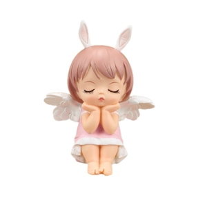 Cute pink angel rabbit figurine with wings for birthday cake decoration and gift