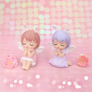 Cute Angel Bunny Girl Figurine Vinyl Resin Ornament For Cake Topper Birthday Desktop Decoration Kawaii Wings Prayer Pose
