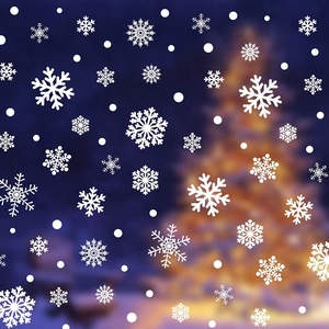 White snowflake static window decals for Christmas decor with winter night scene