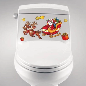 Christmas Santa Claus and reindeer static stickers for bathroom toilet decoration