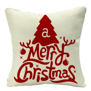 Détail de la texture de la housse de coussin en lin beige avec motif Merry Christmas