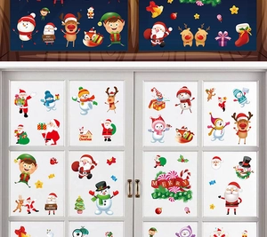 Christmas window static stickers set featuring Santa, reindeer, and snowman designs