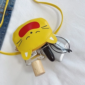 Cute yellow mini cartoon cat crossbody bag for girls with strap and storage space