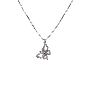 Silver butterfly pendant necklace with zircon inlay on a delicate box chain for women