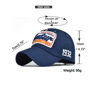 Guide des tailles détaillé pour casquette en coton avec circonférence réglable et broderie