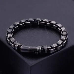 Bracelet vintage pour hommes en acier inoxydable avec maillons carrés épais