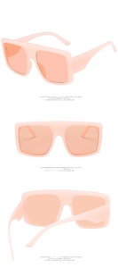 Three-angle views of oversized jelly pink sunglasses with light orange lenses