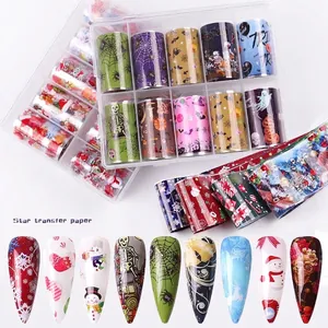 Nail Art Foil Transfer Stickers Halloween Christmas Starry Sky Holiday Theme Nail Decals Manicure DIY Decoration Accessories