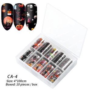 Detail of Halloween nail foil set with 10 rolls of transfer paper and pumpkin ghost designs