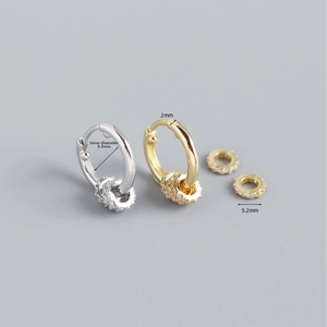 S925 sterling silver hoop earrings with 9.5mm inner diameter and zircon pavé charm