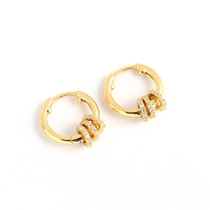 Elegant gold S925 silver hoop earrings with three pavé-set diamond charms on white base