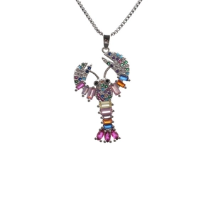 Fashionable silver necklace with micro-pave colorful zircon lobster-shaped pendant