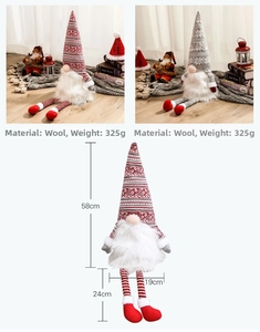 Detail of wool Christmas gnome with snowflake hat and dimensions of 58cm and 325g