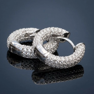 Pave Cubic Zirconia Hoop Earrings For Women Copper Full Circle Round Geometric Jewelry With Silver Earring Post