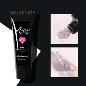 Macro view of Misscheering 15ml glitter poly nail gel texture and finished extension